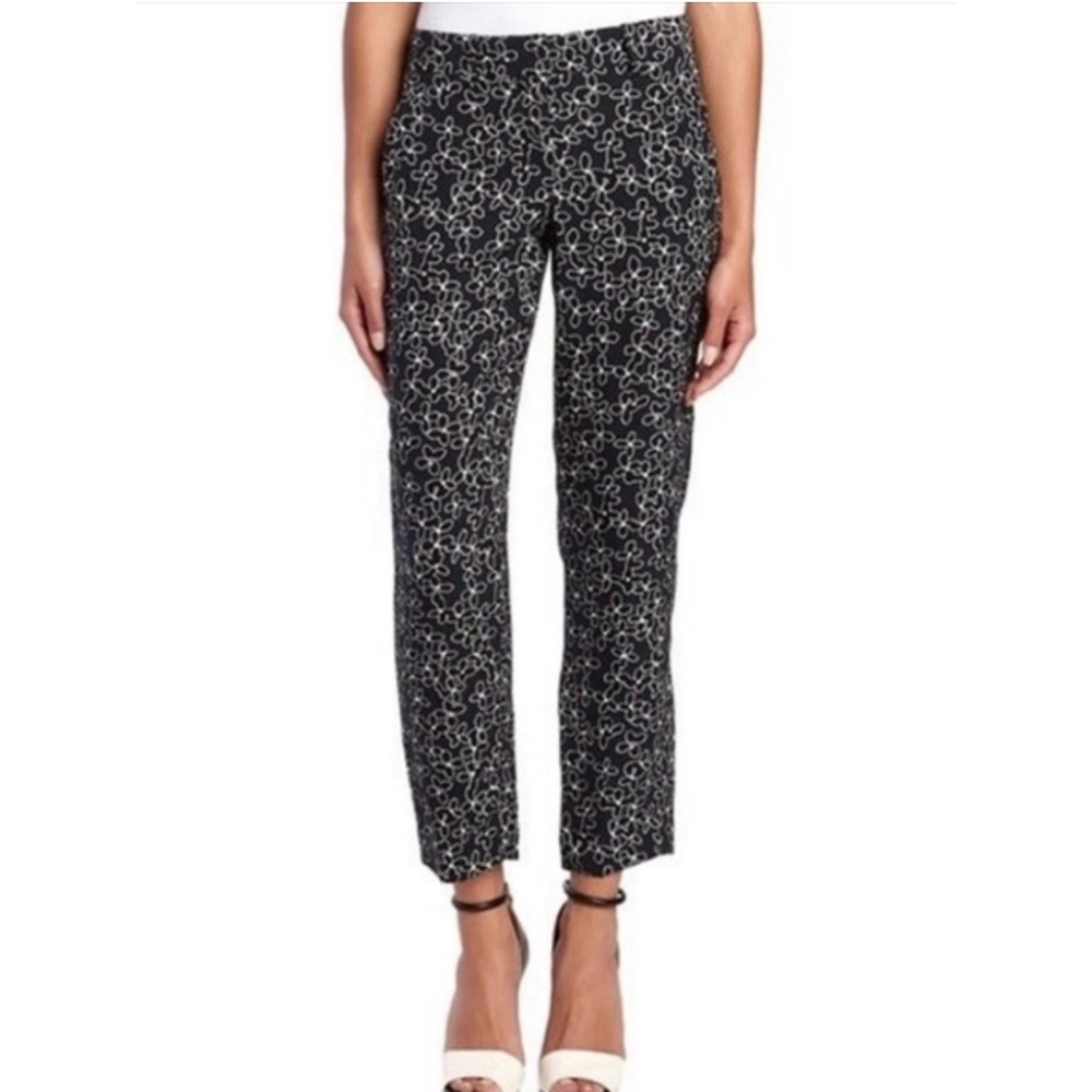 A.L.C. Black White Floral Silk Cropped Ankle Pants Size 2